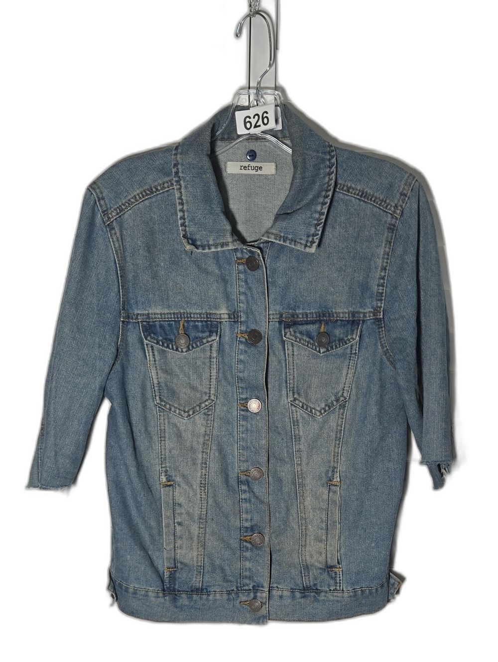 Refuge Distressed Light Blue Denim Jacket Size S